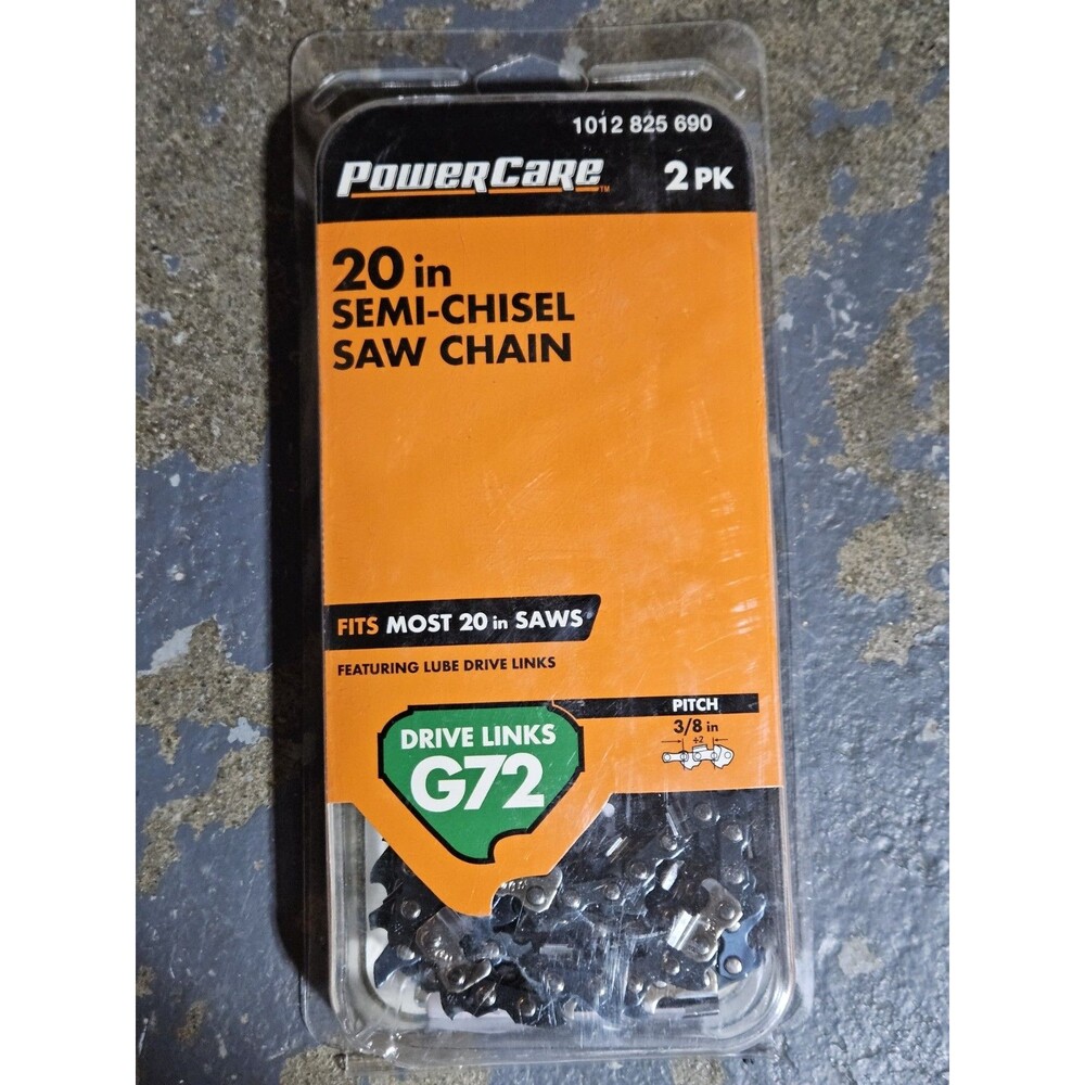 PowerCare 20 in Steel Black Semi-Chisel Chainsaw Chain 2 Pack 3/8 Pitch G72